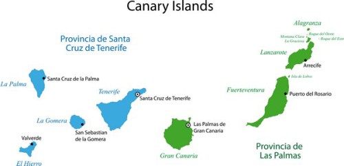 Mapa Kanárských ostrovů, zdroj: shutterstock.com